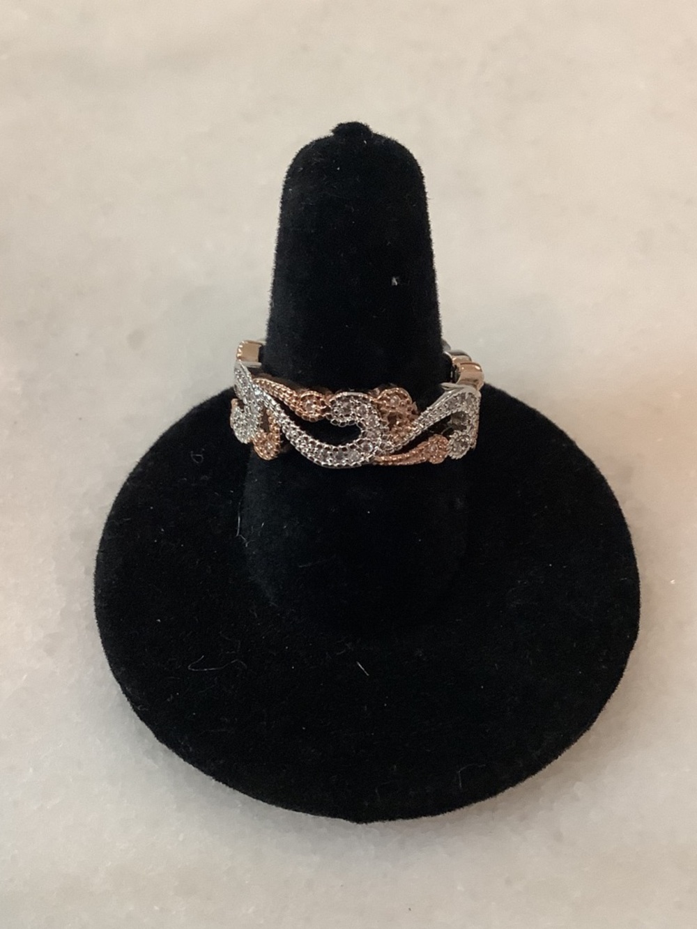 Two-Tone Rose Gold & Sterling Silver Pave Wave Ring, Brand New